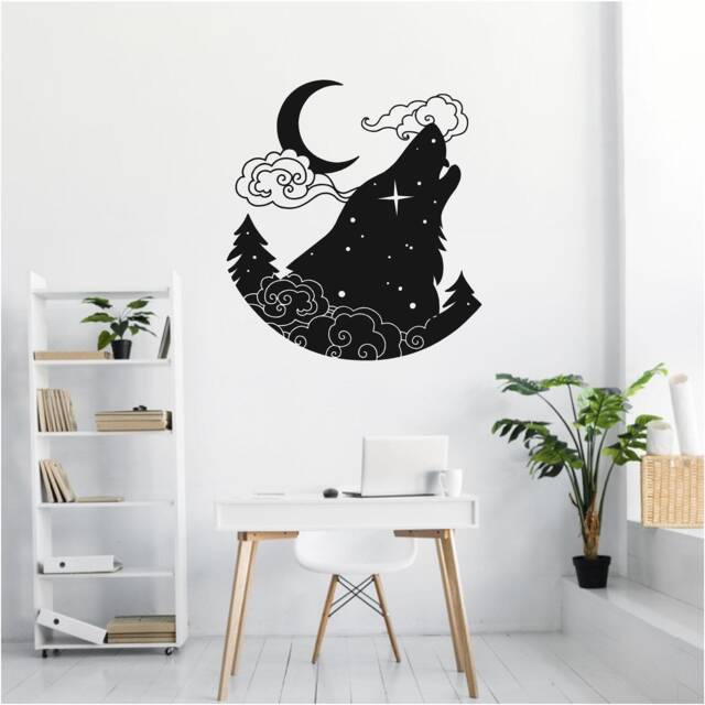 Greek Wolf Howling Moon Vinyl Wall Art, Decal, Sticker, Transfer, Mural, , Decor, Rent Friendly, Interior, Exterior, Full 0935 - image 1