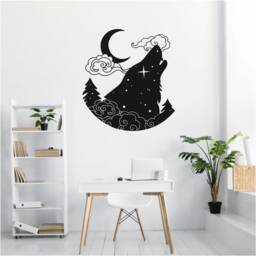 Greek Wolf Howling Moon Vinyl Wall Art, Decal, Sticker, Transfer, Mural, , Decor, Rent Friendly, Interior, Exterior, Full 0935 - thumbnail 1