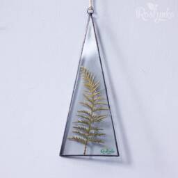 Set Of 2, Pressed Plants in Stained Glass Frame, Dried Leaves Wall Hanging, Triangular Floating Framed Botanical Window Art - thumbnail 3