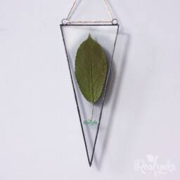 Set Of 2, Pressed Plants in Stained Glass Frame, Dried Leaves Wall Hanging, Triangular Floating Framed Botanical Window Art - thumbnail 2