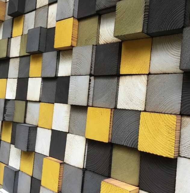 Reclaimed Wood Geometric Wall Art - Hand-Painted Mosaic - image 1