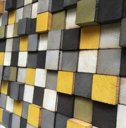 Reclaimed Wood Geometric Wall Art - Hand-Painted Mosaic - thumbnail 1