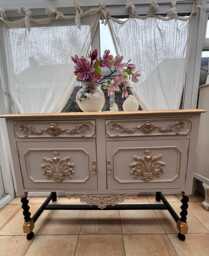 Vintage French Sideboard - Hand Painted Cream & Gold Cabinet Upcycled Buffet