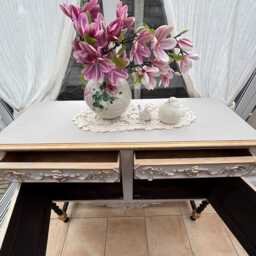 Vintage French Sideboard - Hand Painted Cream & Gold Cabinet Upcycled Buffet - thumbnail 4
