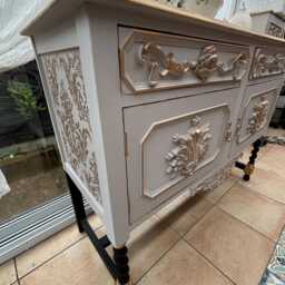 Vintage French Sideboard - Hand Painted Cream & Gold Cabinet Upcycled Buffet - thumbnail 3