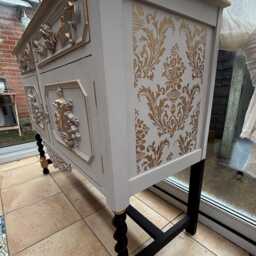 Vintage French Sideboard - Hand Painted Cream & Gold Cabinet Upcycled Buffet - thumbnail 2