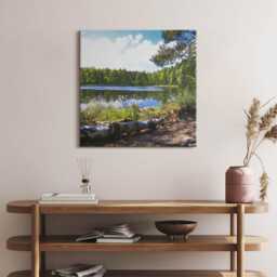 View Of The Lake in Forest Canvas, Picture Wall Hanging, Green Decor, Landscape Canvas Print - thumbnail 2