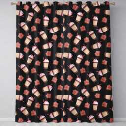Cute Chocolate Strawberry Milkshake Black Background Seamless Pattern Readymade Eyelet Ring Top Thermal 100% Blackout Curtains - thumbnail 2
