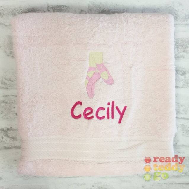 Personalised Swimming/Bath Towel Sheet Ballet Slippers Ballerina Embroidered Unisex Boys Girls Children's Kids With Any Name 500Gsm - image 1