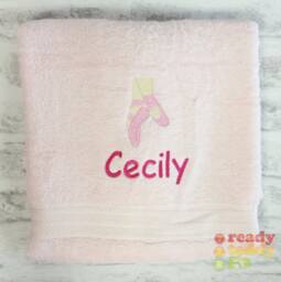 Personalised Swimming/Bath Towel Sheet Ballet Slippers Ballerina Embroidered Unisex Boys Girls Children's Kids With Any Name 500Gsm - thumbnail 1