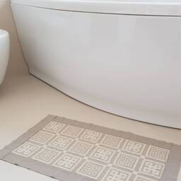 Linen Bath Mat, Natural Linen Double Layer Bathroom Geometric Pattern Gray Rug, Sauna Floor Shower Rug - thumbnail 2