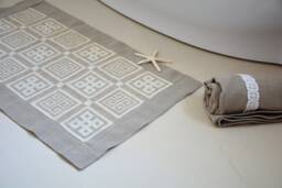 Linen Bath Mat, Natural Linen Double Layer Bathroom Geometric Pattern Gray Rug, Sauna Floor Shower Rug - thumbnail 1
