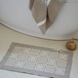 Linen Bath Mat, Natural Linen Double Layer Bathroom Geometric Pattern Gray Rug, Sauna Floor Shower Rug - thumbnail 4