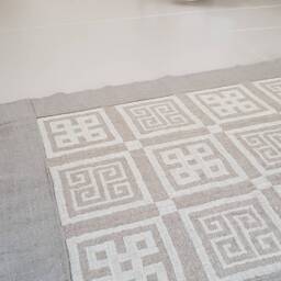 Linen Bath Mat, Natural Linen Double Layer Bathroom Geometric Pattern Gray Rug, Sauna Floor Shower Rug - thumbnail 3