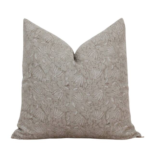 Hand Blocked Floral - Tan Neutral Pillow Cover Brown Throw Wren - image 1