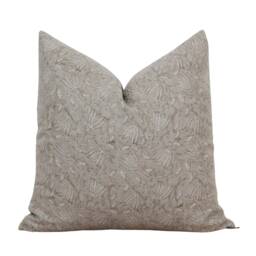 Hand Blocked Floral - Tan Neutral Pillow Cover Brown Throw Wren - thumbnail 1