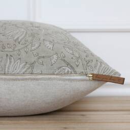 Hand Blocked Floral - Tan Neutral Pillow Cover Brown Throw Wren - thumbnail 3