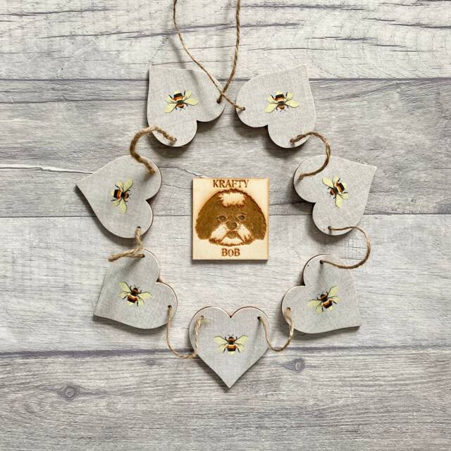 Bee Garland, Wooden Heart Bunting For Nature Lover, Handmade Insect Gifts, Bumblebee Wall Decor - image 1