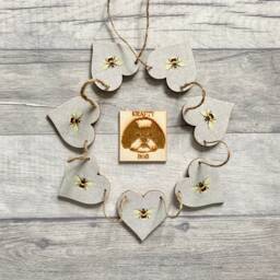 Bee Garland, Wooden Heart Bunting For Nature Lover, Handmade Insect Gifts, Bumblebee Wall Decor - thumbnail 1
