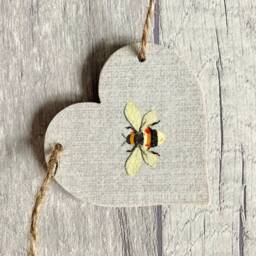 Bee Garland, Wooden Heart Bunting For Nature Lover, Handmade Insect Gifts, Bumblebee Wall Decor - thumbnail 3