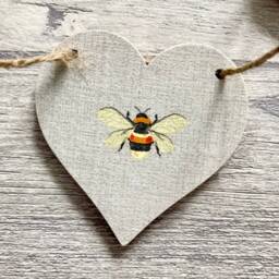 Bee Garland, Wooden Heart Bunting For Nature Lover, Handmade Insect Gifts, Bumblebee Wall Decor - thumbnail 2