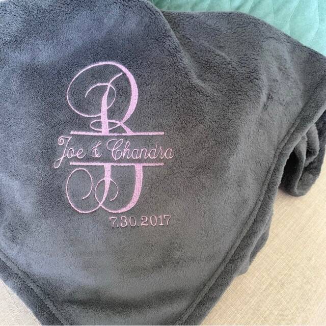 Monogram Embroidered Plush Blanket - Personalized Wedding Throw - image 1