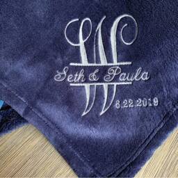 Monogram Embroidered Plush Blanket - Personalized Wedding Throw - thumbnail 2