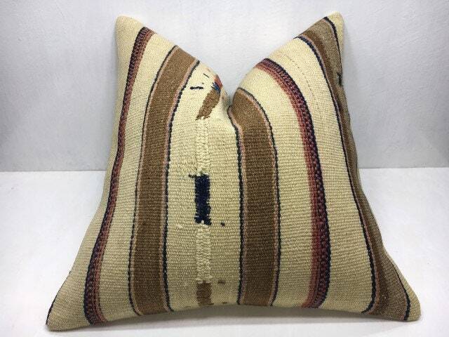 Vintage Turkish Kilim Pillow Cover, Handwoven Ethnic Cushion, 24x24 - image 1