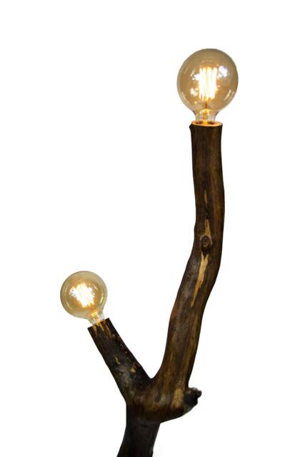 Oak Branch Wooden Lamp With Edison Light Bulb, Floor Lamp, On A Stone Base, Reclaimed Wood, Living Room, Home Decor - image 1
