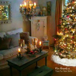 Faux Sheepskin Christmas Tree Skirt - Shaggy Fur, White Ivory - thumbnail 3
