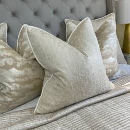 Blake Cream Luxury Cushion Cover White Piping Pillow Sham Beaumont Textiles Fabric Handmade in UK Bespoke Sizes - thumbnail 2