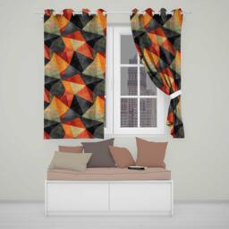Hexagon Mosaic Colorful Geometric Pattern Seamless Readymade Eyelet Ring Top Thermal 100% Blackout Curtains - thumbnail 1
