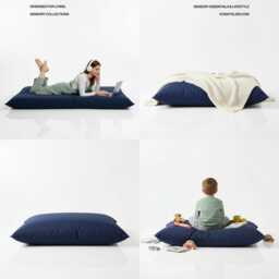 Bean Bag Navy Blue Floor Cushion Large Polyester Pillow - thumbnail 3