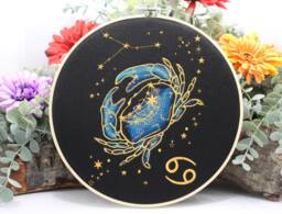 Cancer Zodiac Sign Embroidery Hoop Art Constellation Wall Decor - thumbnail 1