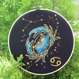 Cancer Zodiac Sign Embroidery Hoop Art Constellation Wall Decor - thumbnail 3