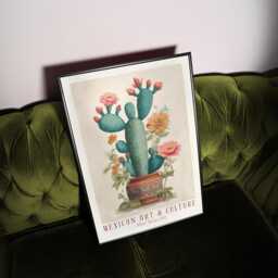 Mexican Cactus Art Print Vintage Folk Botanical Decor - thumbnail 3