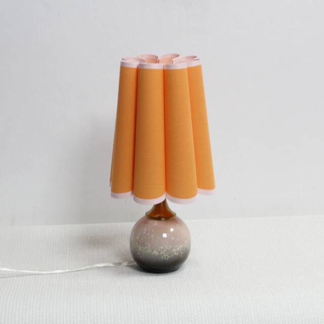 Handmade Scallop Orange Fabric Table Lamp Ceramic Base Home Decor - image 1