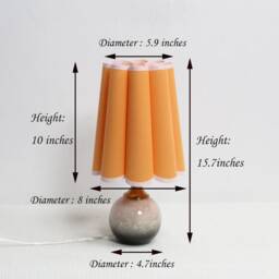 Handmade Scallop Orange Fabric Table Lamp Ceramic Base Home Decor - thumbnail 2