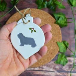 Bearded Collie, Handmade Ceramic Collie Christmas Tree Decoration, Gift For Beardie Lover, Present - thumbnail 3