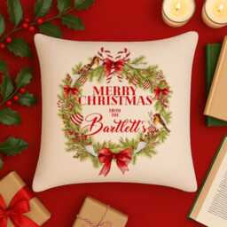 Personalised Christmas Cushion Cover Custom Robin Wreath Throw Pillow Stocking Filler Christmassy Festive Home Decor Family Name Gift Ekcc12 - thumbnail 2
