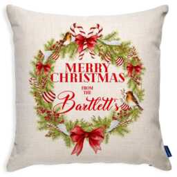 Personalised Christmas Cushion Cover Custom Robin Wreath Throw Pillow Stocking Filler Christmassy Festive Home Decor Family Name Gift Ekcc12 - thumbnail 3