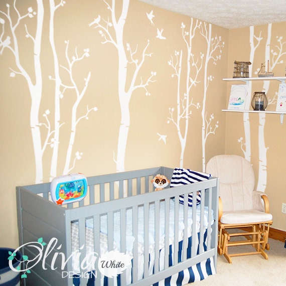 Baby Nursery Large White Tree Decal Huge Tree Wall Wall Art Tattoo Mural Stickers Decals Decor - Nt015 - image 1