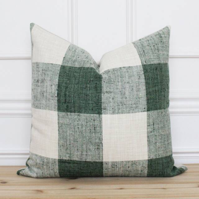 Green & White Plaid Pillow Cover Buffalo Check Modern Decorative Throw Lumbar - Finley - image 1