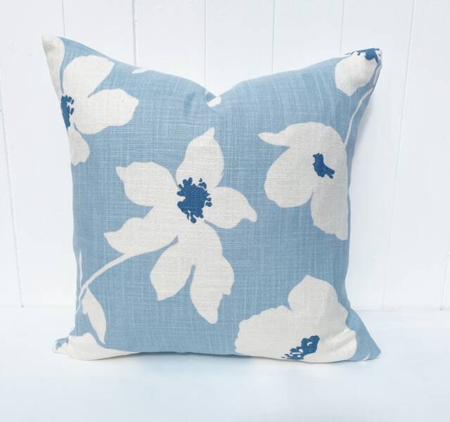 Laura Ashley Simone Seaspray Cushion, Blue Floral Fabric Both Sides, Handmade With A Zip Fastening, 16 - image 1