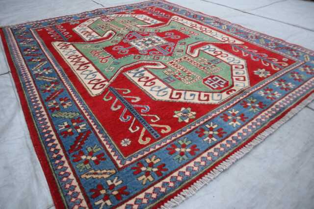 5x6 Ft Luxury Afghan New Area Rug, Medallion Kazak Geometric Rug, Hand Knotted Rug For Living Room - image 1