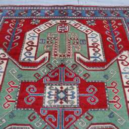 5x6 Ft Luxury Afghan New Area Rug, Medallion Kazak Geometric Rug, Hand Knotted Rug For Living Room - thumbnail 3
