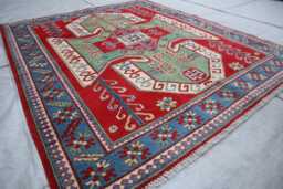 5x6 Ft Luxury Afghan New Area Rug, Medallion Kazak Geometric Rug, Hand Knotted Rug For Living Room - thumbnail 1