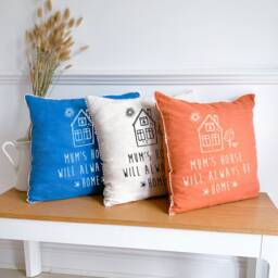 Mum's House Will Always Be Home Linen Cushion With Mini Flower Trim/Mother's Day Gift For Mummy Grandma Auntie Christmas Birthday Present - thumbnail 3