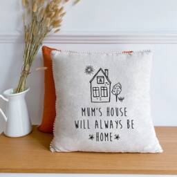 Mum's House Will Always Be Home Linen Cushion With Mini Flower Trim/Mother's Day Gift For Mummy Grandma Auntie Christmas Birthday Present - thumbnail 1