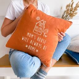 Mum's House Will Always Be Home Linen Cushion With Mini Flower Trim/Mother's Day Gift For Mummy Grandma Auntie Christmas Birthday Present - thumbnail 2